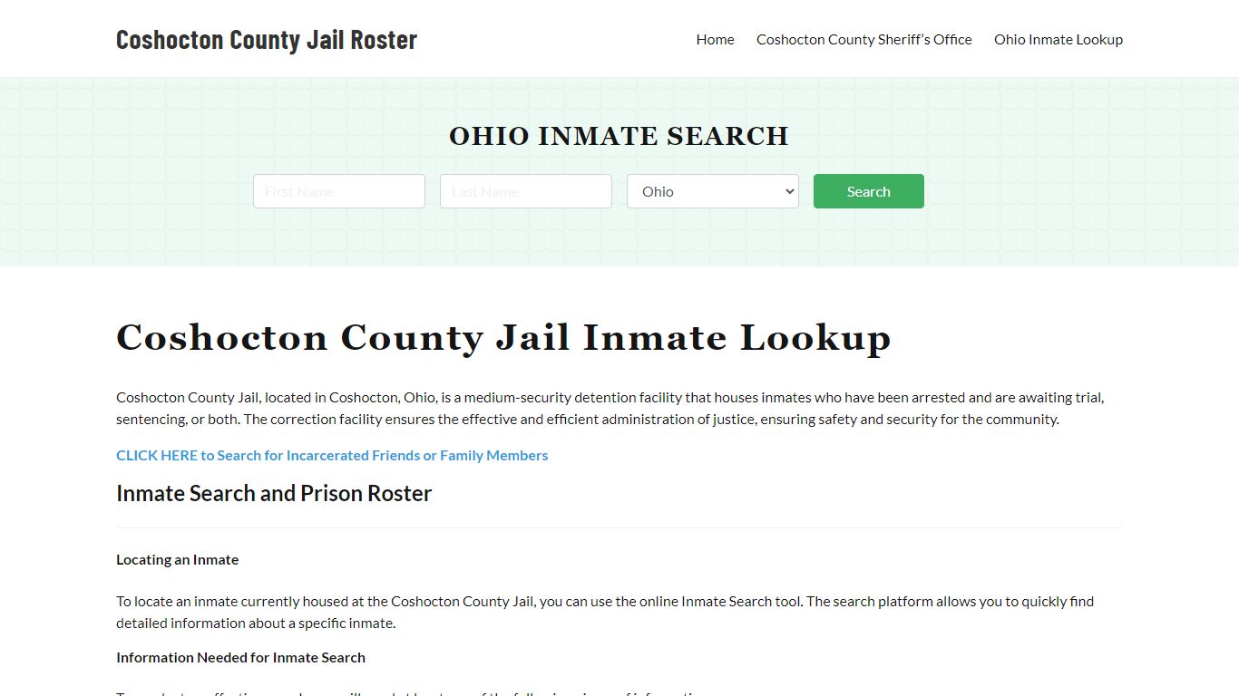 Coshocton County Jail Roster Lookup, OH, Inmate Search