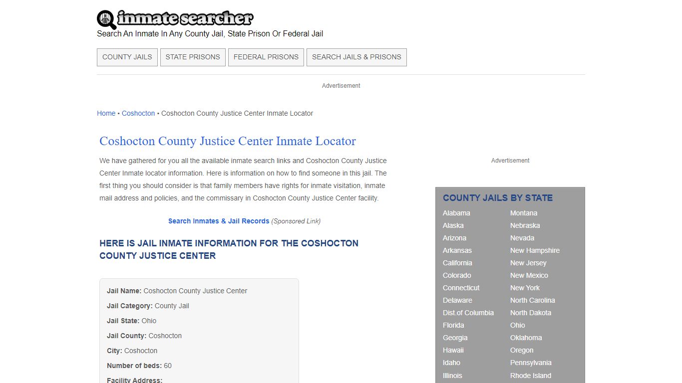 Coshocton County Justice Center Inmate Locator - Inmate Searcher